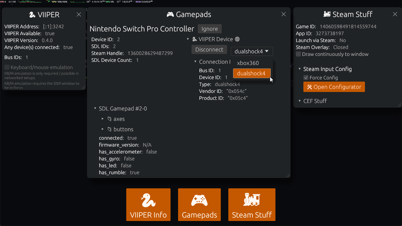UI Controller Type Selection
